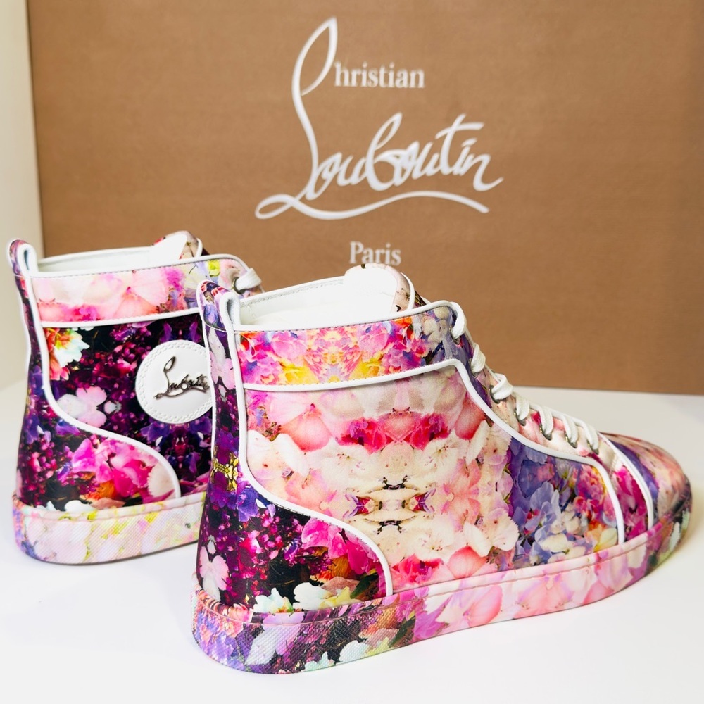 Christian Louboutin Blooming Orlato Abstract-print Silk High-top Trainers EU 44 - Picture 10 of 16